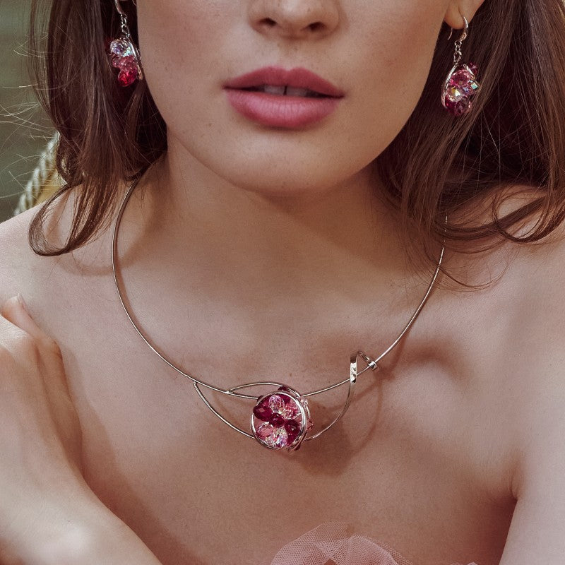 Collier rosa in cristallo prezioso di Murano