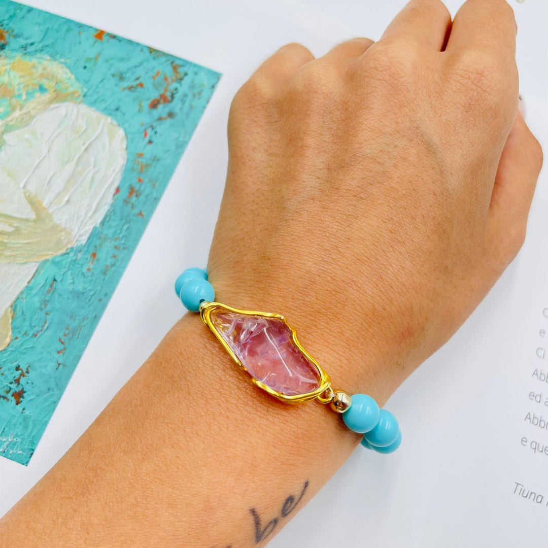 Amethyst and turquoise paste bracelet mounted on silver