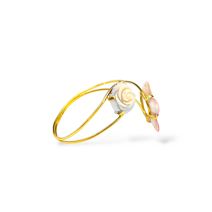 Bracciale fiore in madreperla e cammeo montato su argento