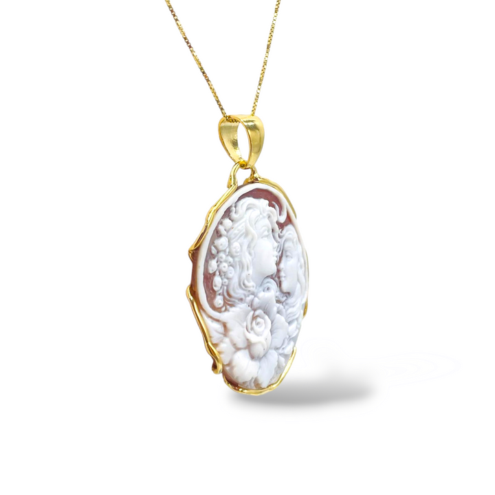 Mother and daughter pendant in cameo mounted on silver