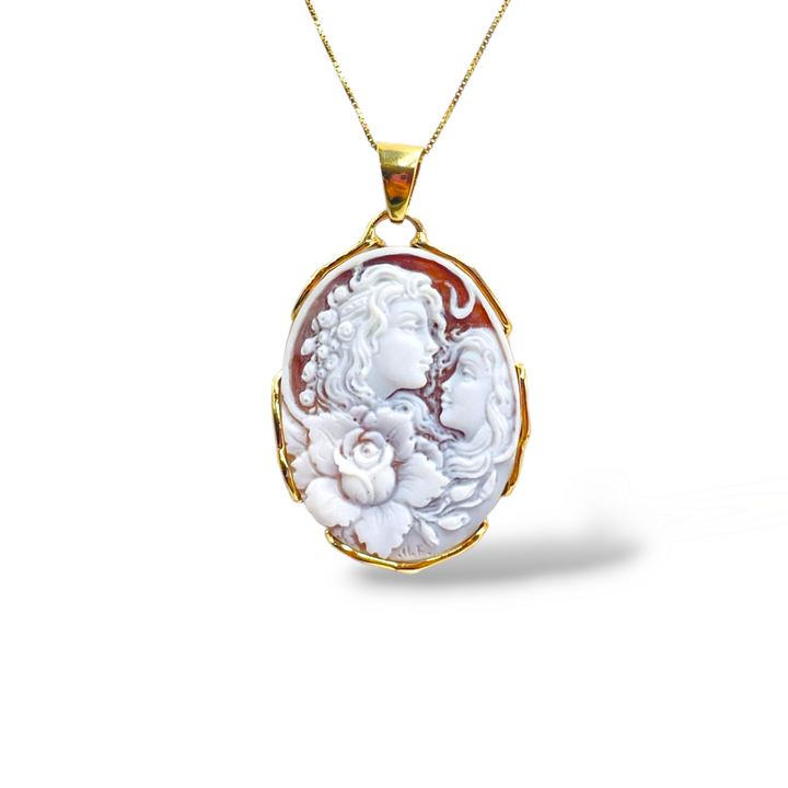 Mother and daughter pendant in cameo mounted on silver