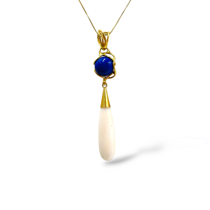 Ciondolo goccia in lapis e corallo montato su argento