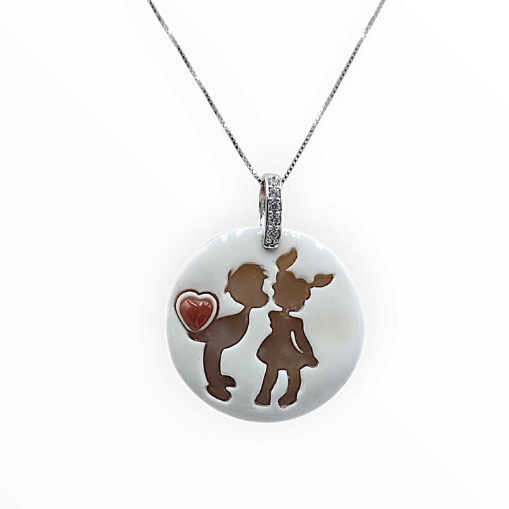 Valentine's Day Gift Idea - "Kiss Me" Pendant in Cameo Mounted on Silver