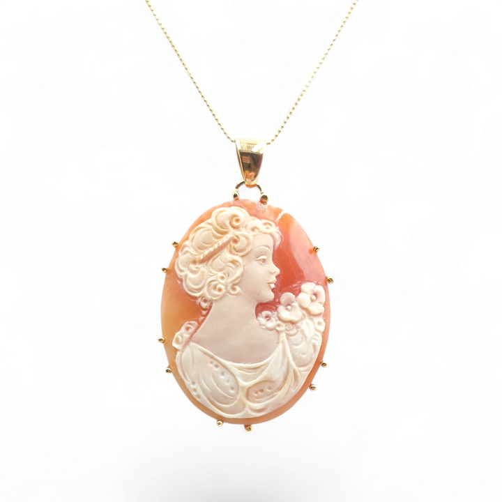 "Lady of Olympus" pendant necklace on carnelian cameo mounted on silver
