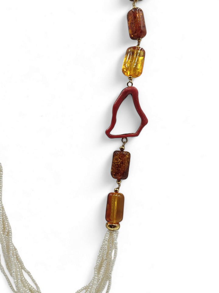 Collana microperle, corallo e ambra montato su argento galvanica oro
