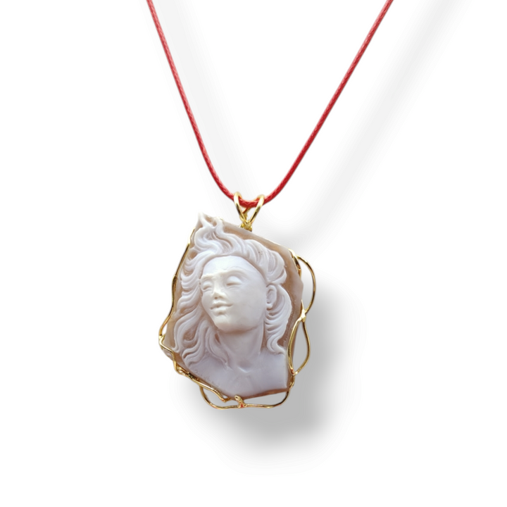 "Dream Goddess" Pendant Necklace in Sardonic Cameo Mounted on Silver