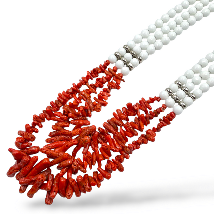 Collana rami in corallo montato su agata e argento