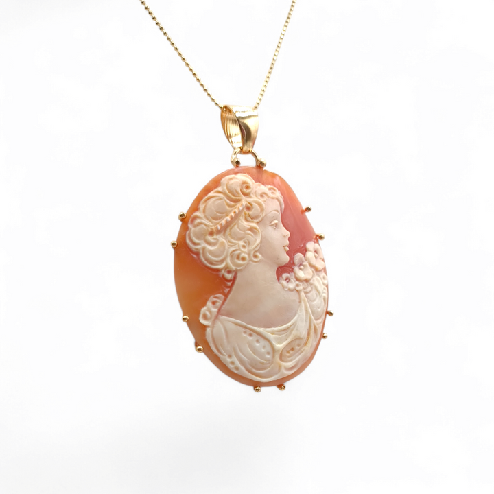"Lady of Olympus" pendant necklace on carnelian cameo mounted on silver