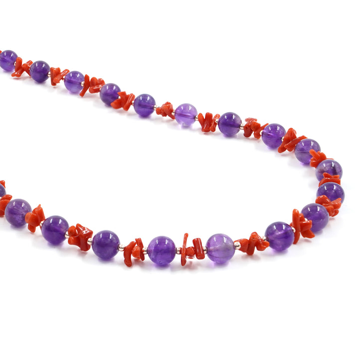 Collana ametista e corallo montata su argento