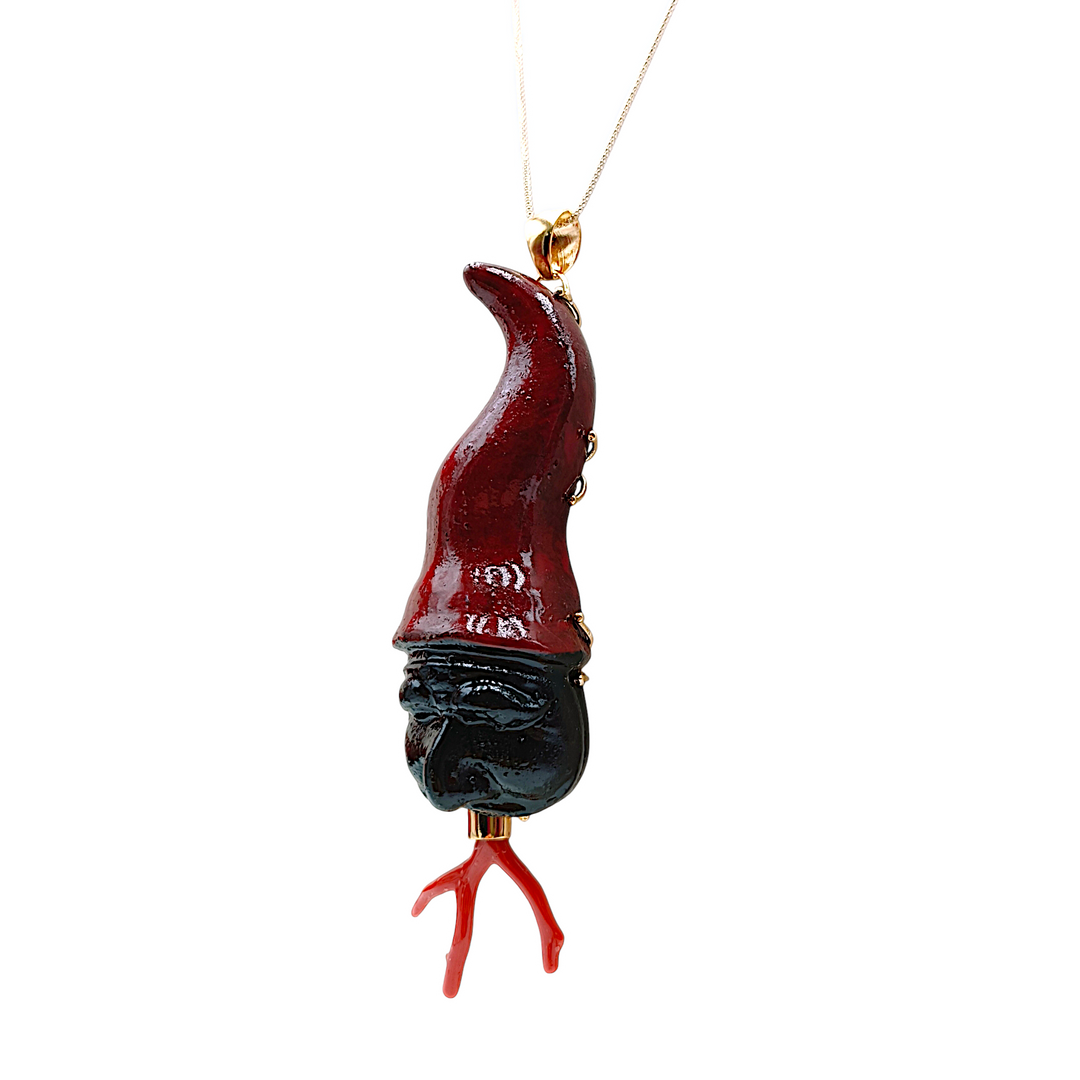 Neapolitan terracotta pendant necklace mounted in silver and coral
