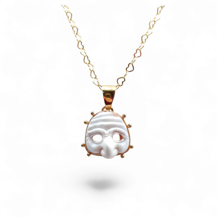 "Neapolitan mask" pendant necklace in cameo mounted on silver