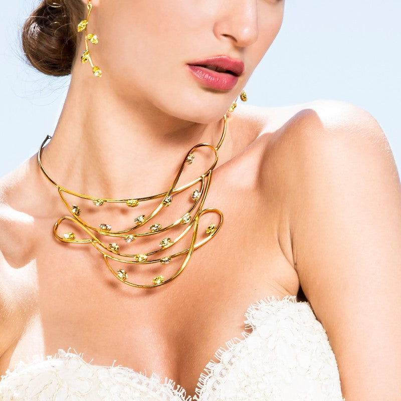 Collier virgola in cristallo prezioso di Murano, colore giallo