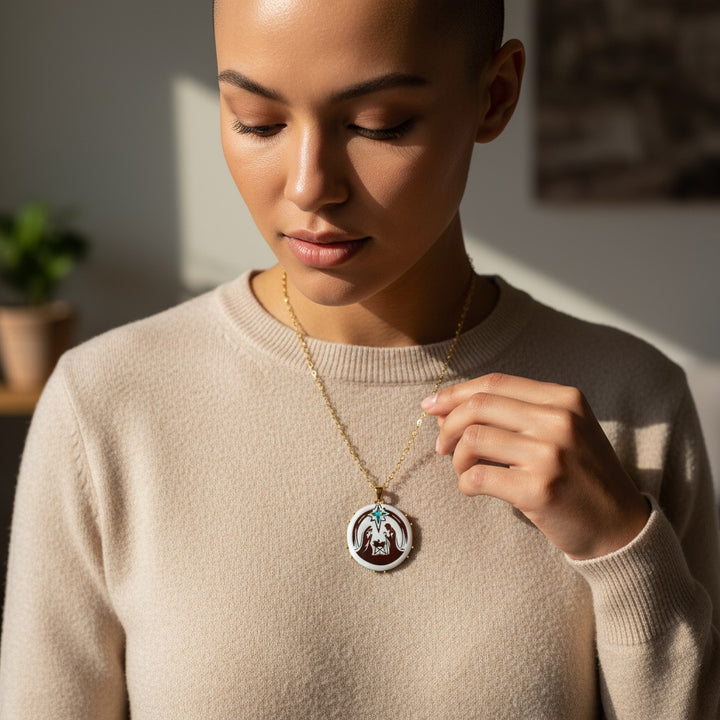 “Holy Family” necklace made of cameo and mother-of-pearl set in silver