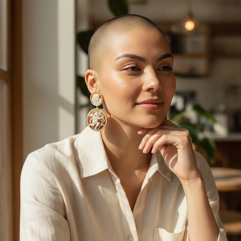 Orecchini Angeli di Cammeo montati in Argento Dorato