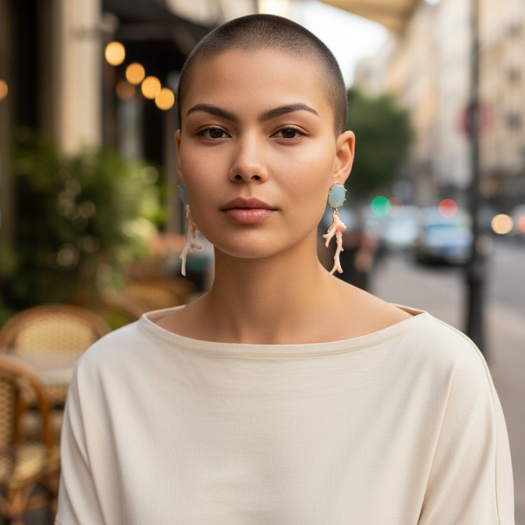 Orecchini Ramo di Corallo Rosa e Acquamarina montati in Argento 925
