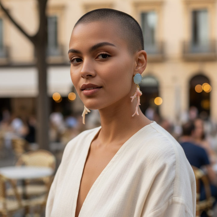 Orecchini Ramo di Corallo Rosa e Acquamarina montati in Argento 925