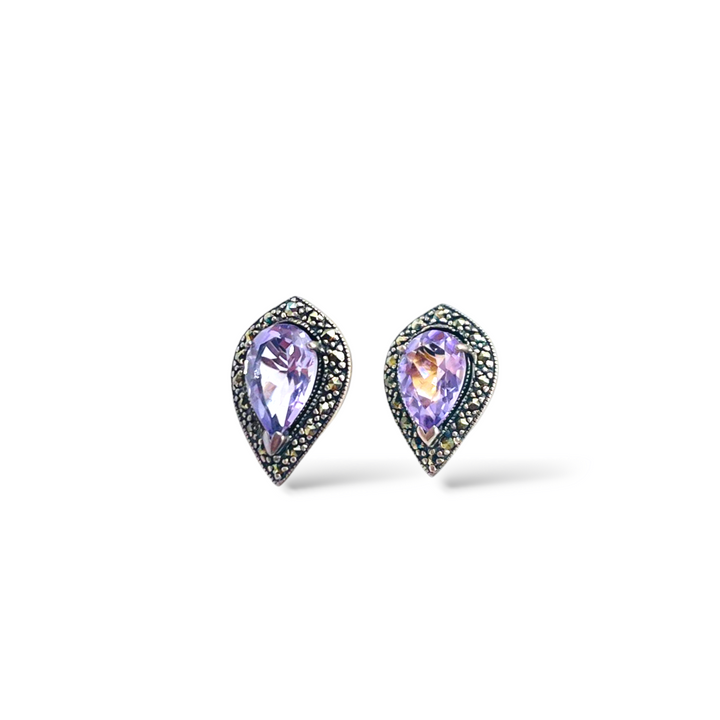 END OF COLLECTION - Amethyst drop earrings mounted on silver