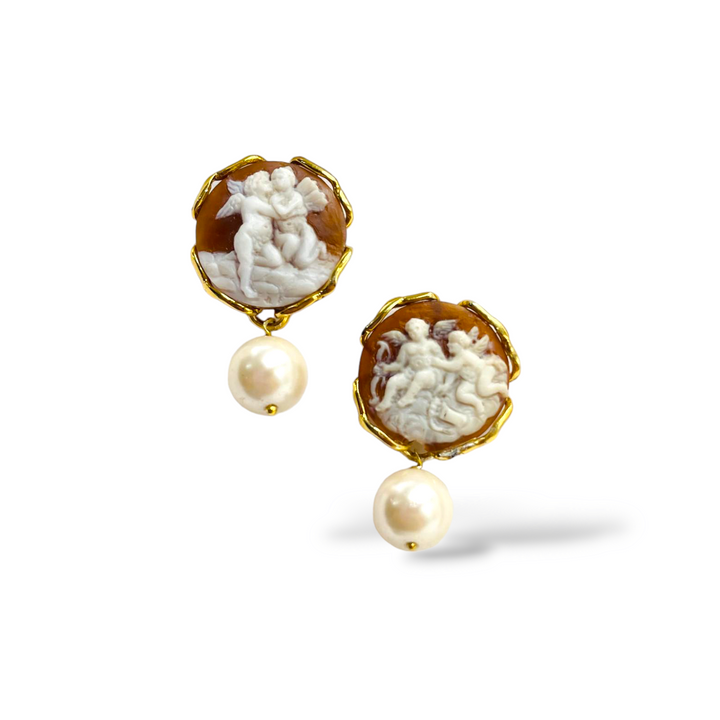 Angel Cameo Earrings Mounted on Silver