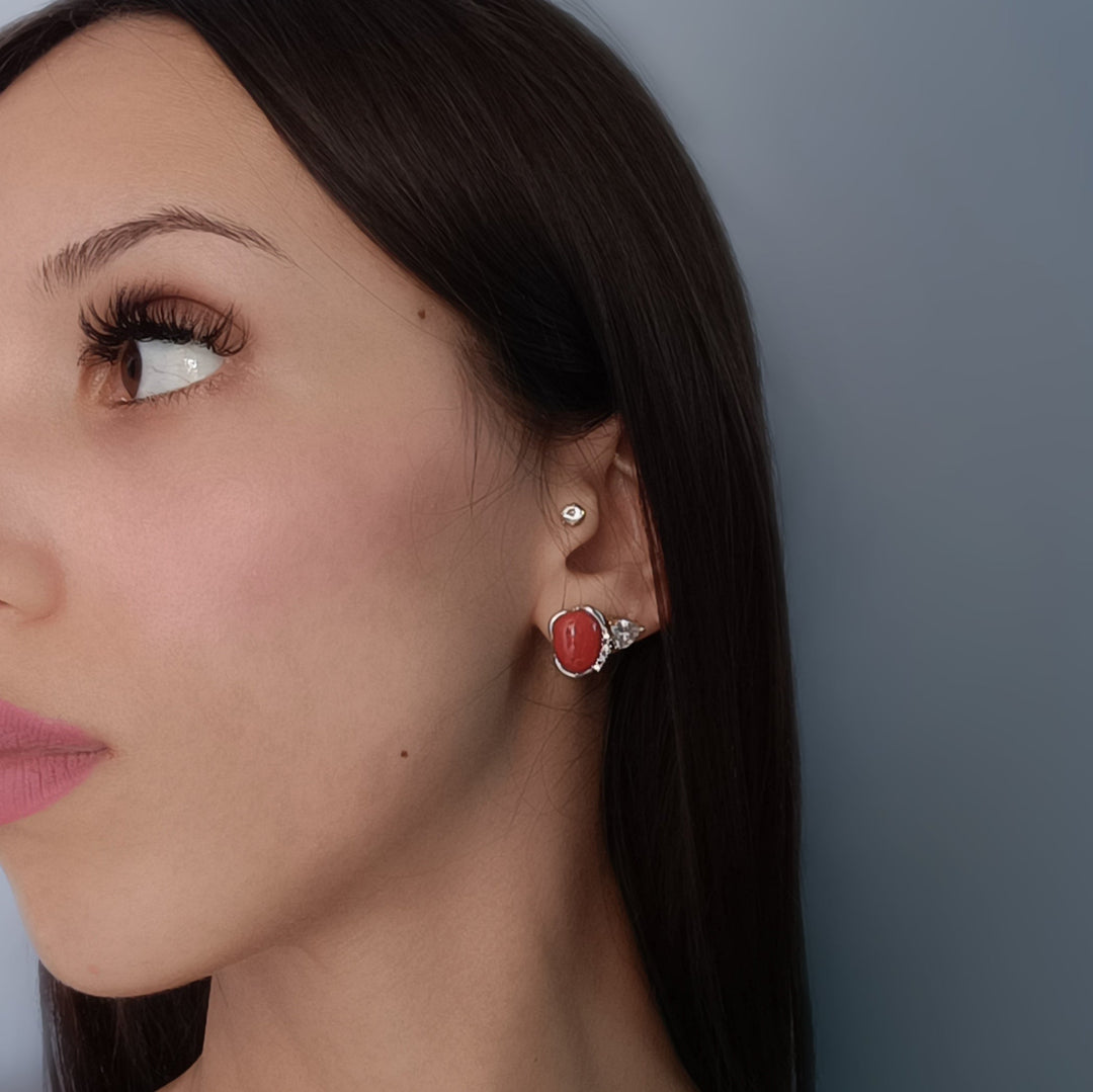 Coral stone earrings set in silver