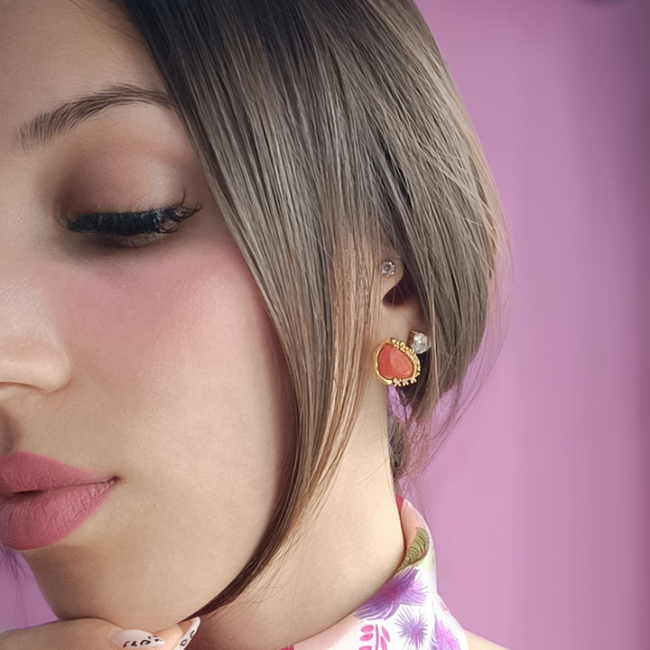 Coral stone earrings set in silver