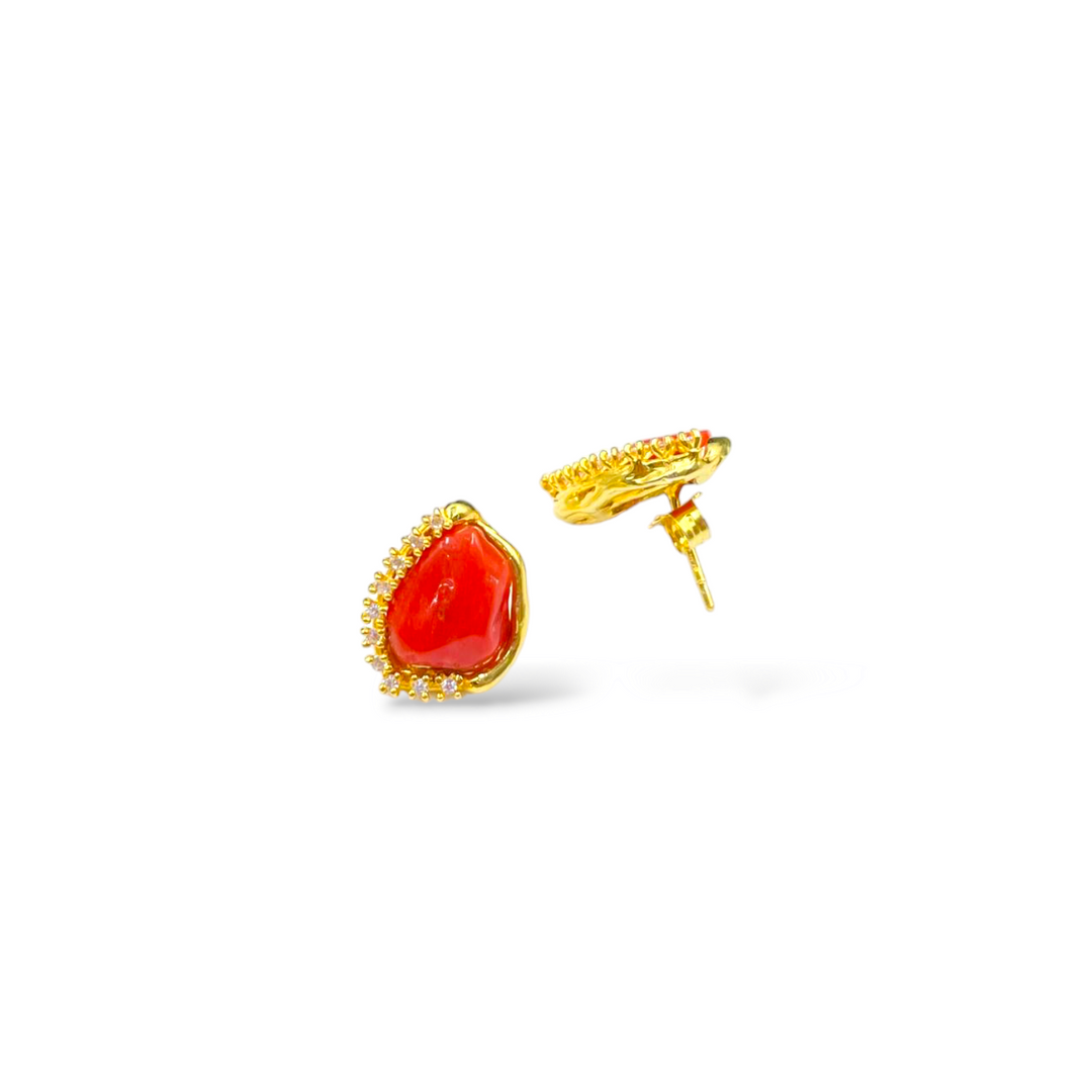 Coral stone earrings set in silver