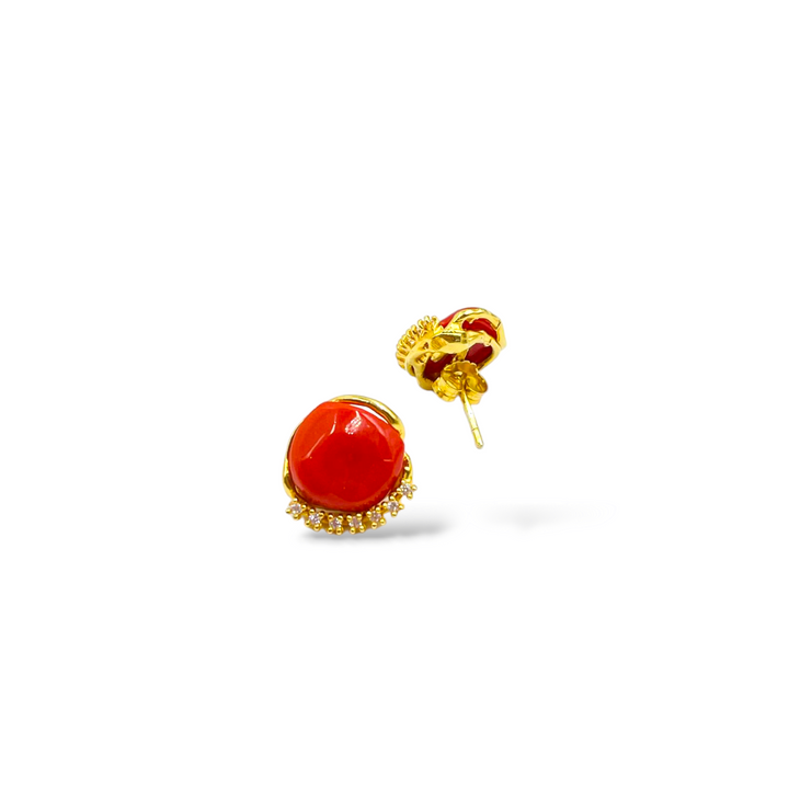Orecchini sasso di corallo rosso montati in argento