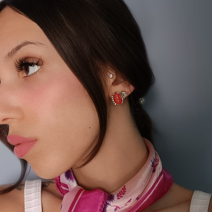 Coral stone earrings set in silver