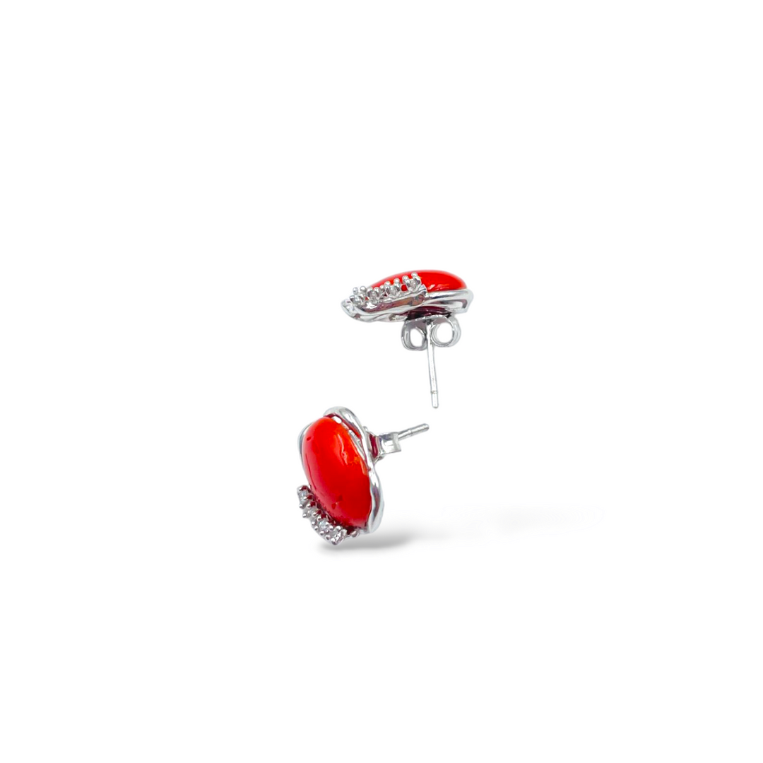 Coral stone earrings set in silver