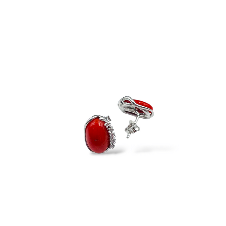 Coral stone earrings set in silver
