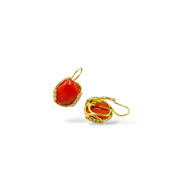 Coral stone earrings set in silver