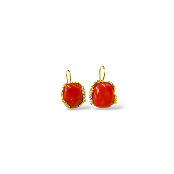 Coral stone earrings set in silver