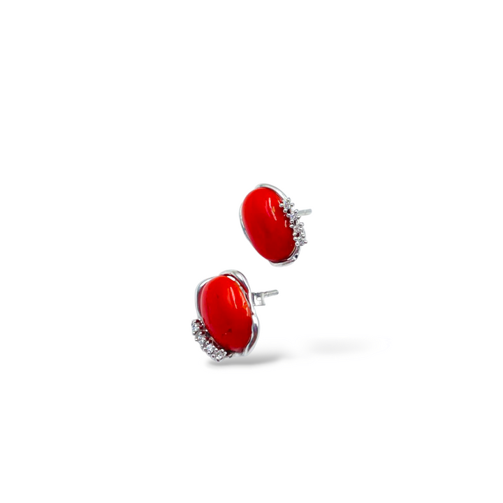 Coral stone earrings set in silver
