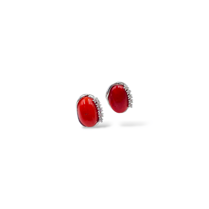 Coral stone earrings set in silver