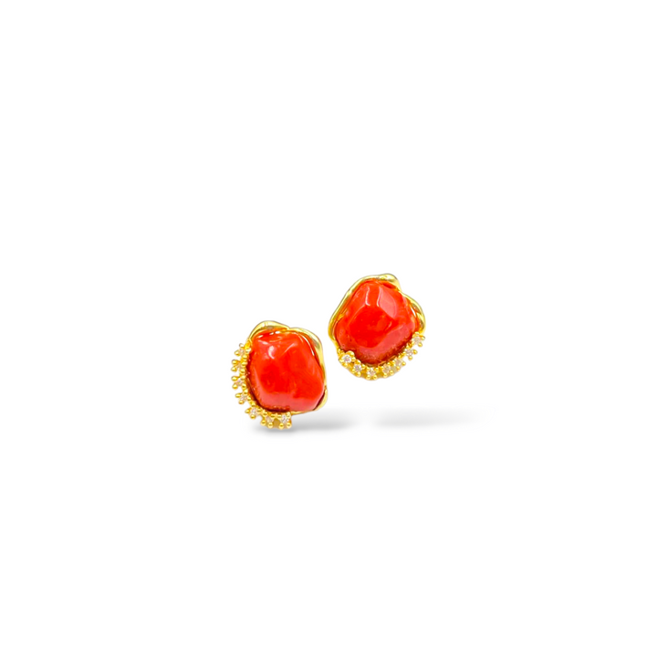 Coral stone and zirconia earrings set in silver
