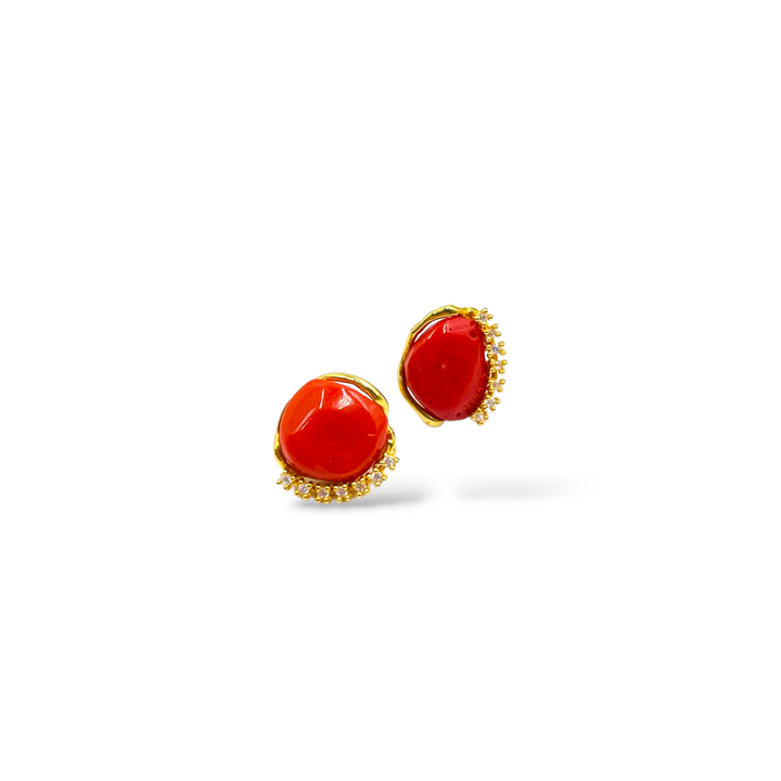 Orecchini sasso di corallo rosso montati in argento