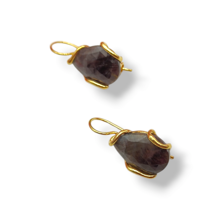 "Sapphire Root" Earrings Mounted on Silver