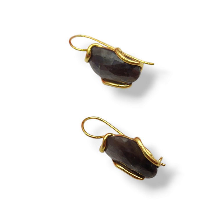 "Sapphire Root" Earrings Mounted on Silver