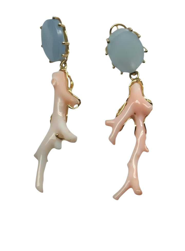 Orecchini Ramo di Corallo Rosa e Acquamarina montati in Argento 925