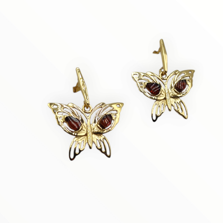 Amber butterfly earrings mounted on silver