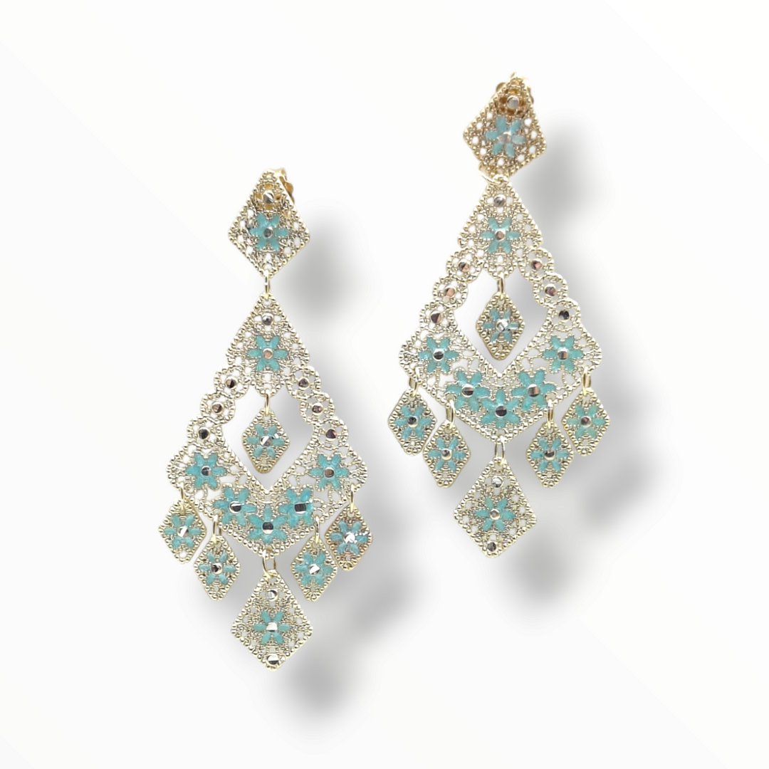 Gypsy earrings with filigree workmanship in silver and zirconia
