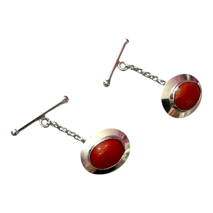 Coral cufflinks set in silver