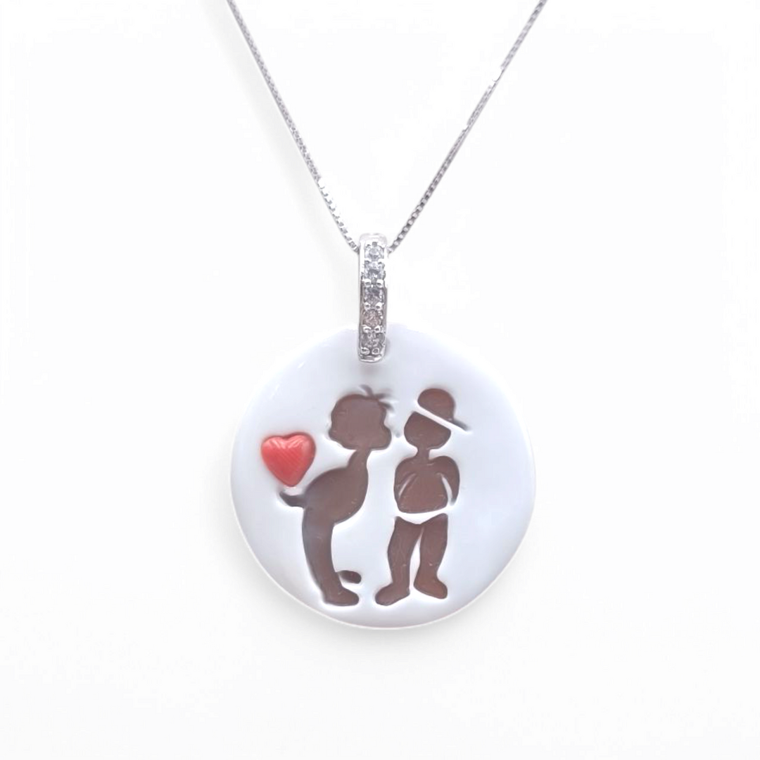 Valentine's Day Gift Idea - "Kiss Me" Pendant in Cameo Mounted on Silver