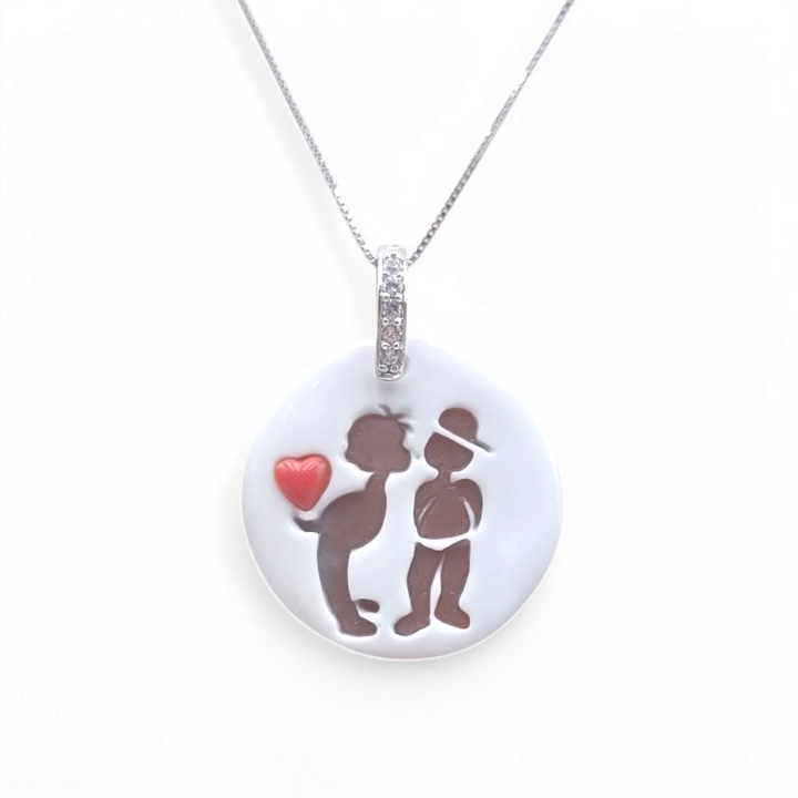 Valentine's Day Gift Idea - "Kiss Me" Pendant in Cameo Mounted on Silver