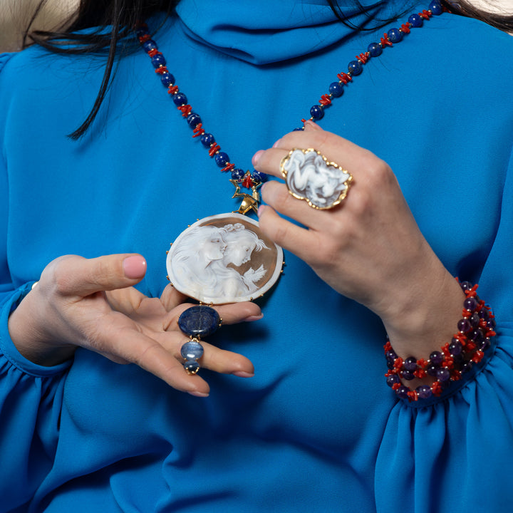 Collana ametista e corallo montata su argento