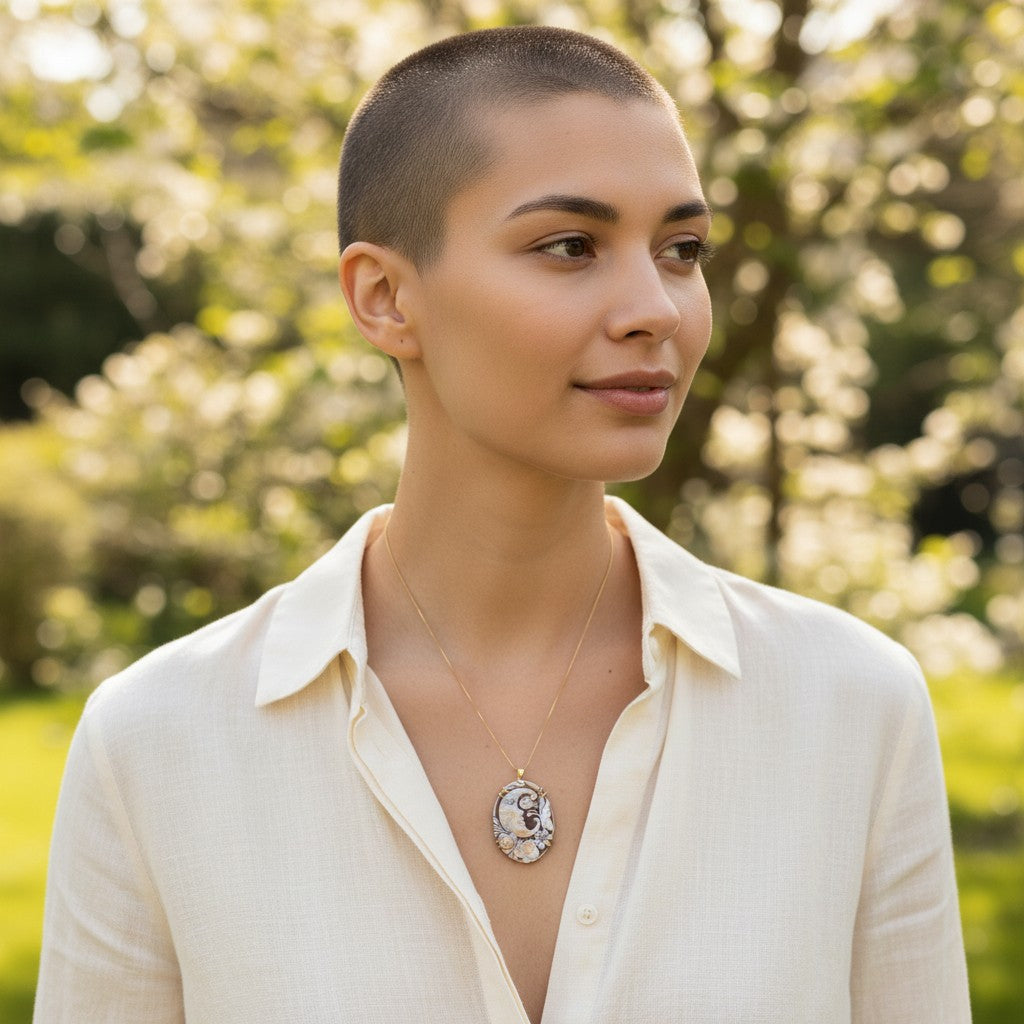 Collana con Ciondolo La Luna di Cammeo montato in Argento Dorato