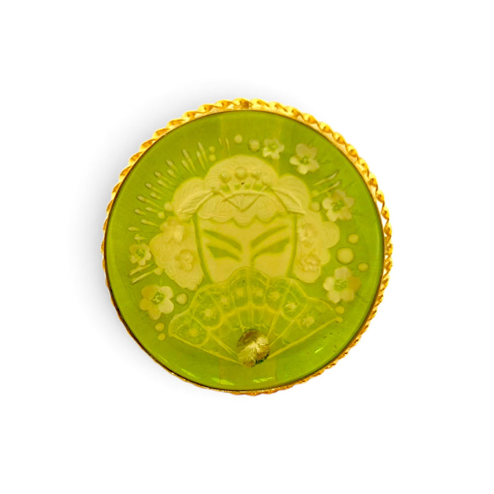 Anello Geisha di Ambra verde montato in Argento Dorato
