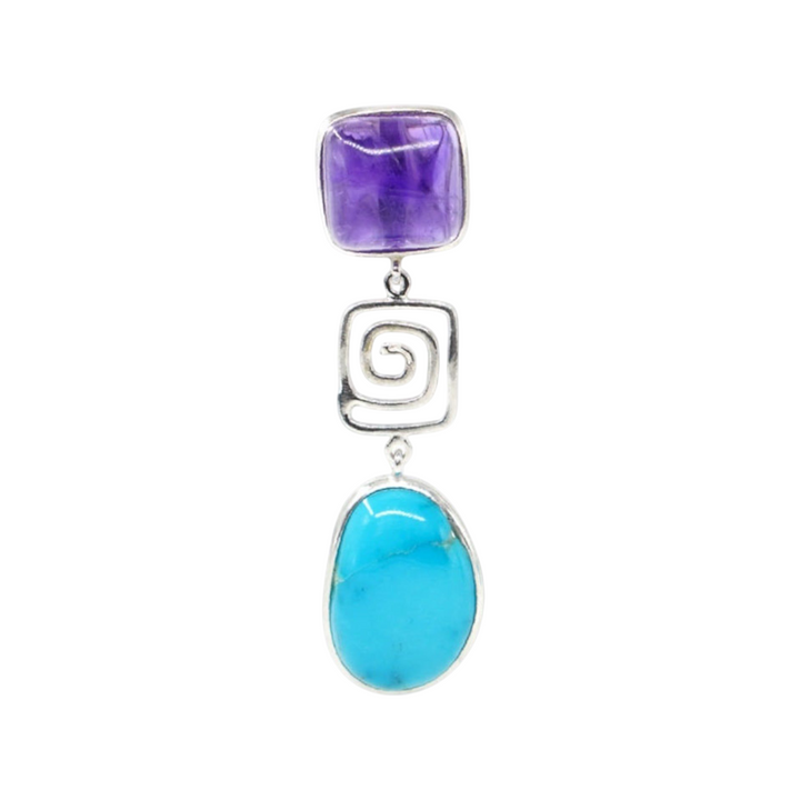 Amethyst Turquoise Pendant Necklace Mounted on Silver