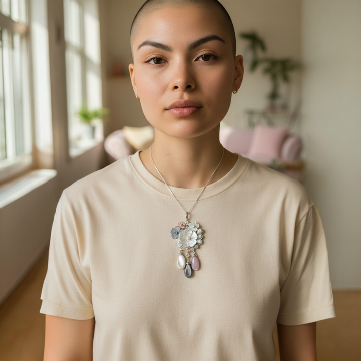 Fine collezione - Collana ciondolo “fiore di madreperla” in madreperla e perla montato su argento