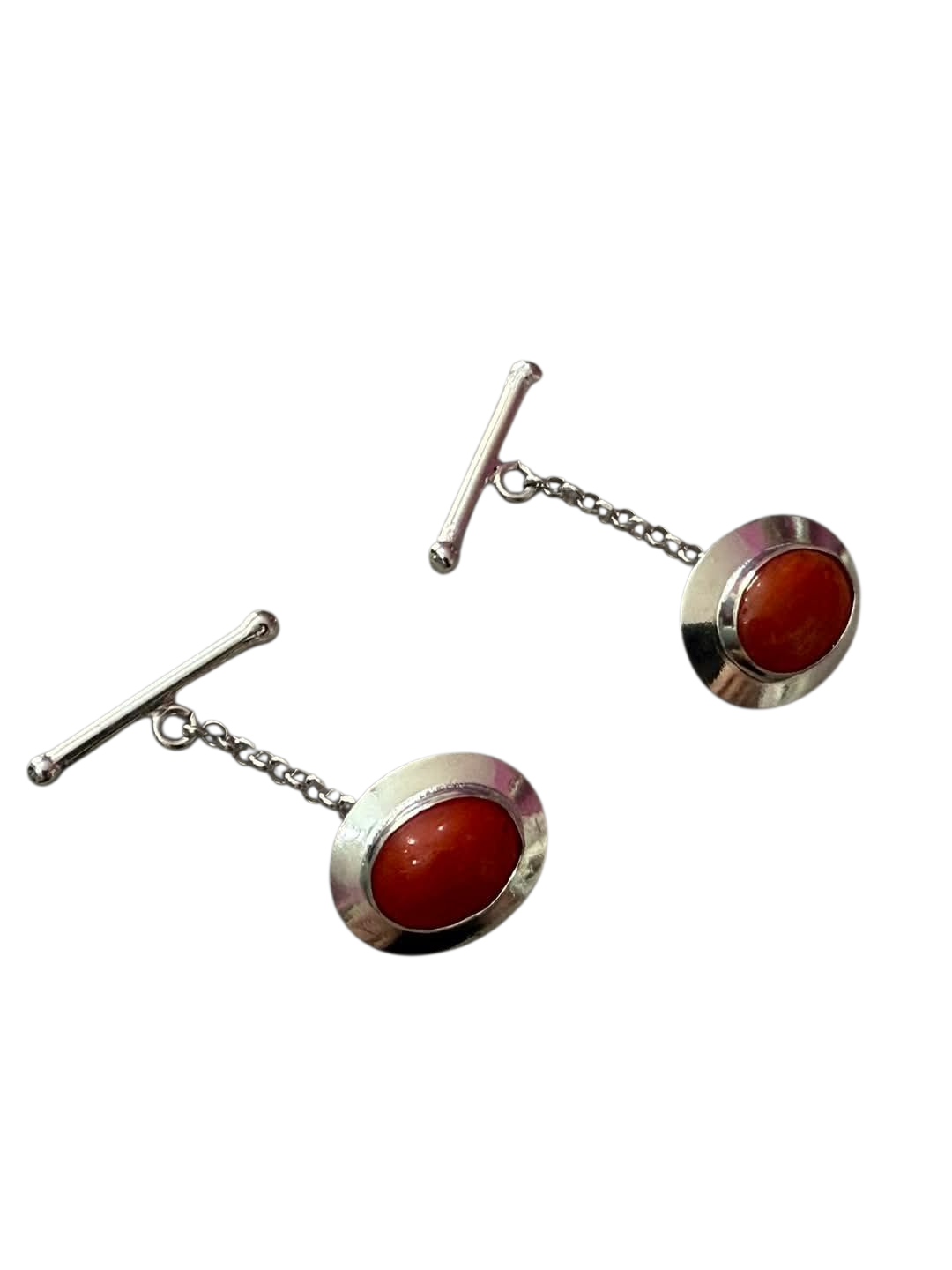 Coral cufflinks set in silver