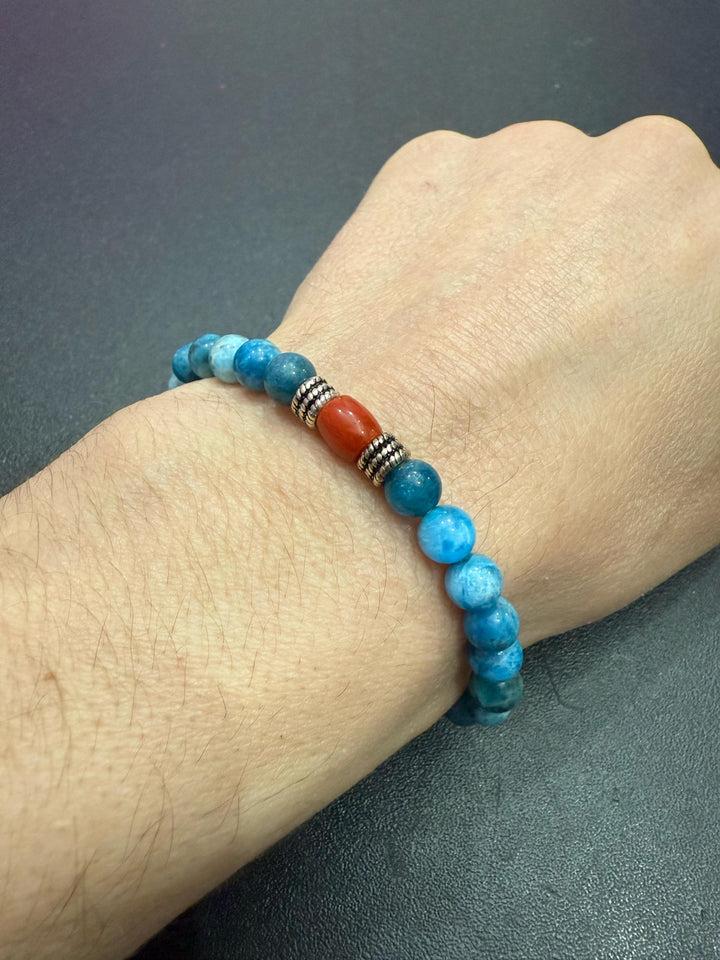 Apatite bracelet, coral, mounted on silver